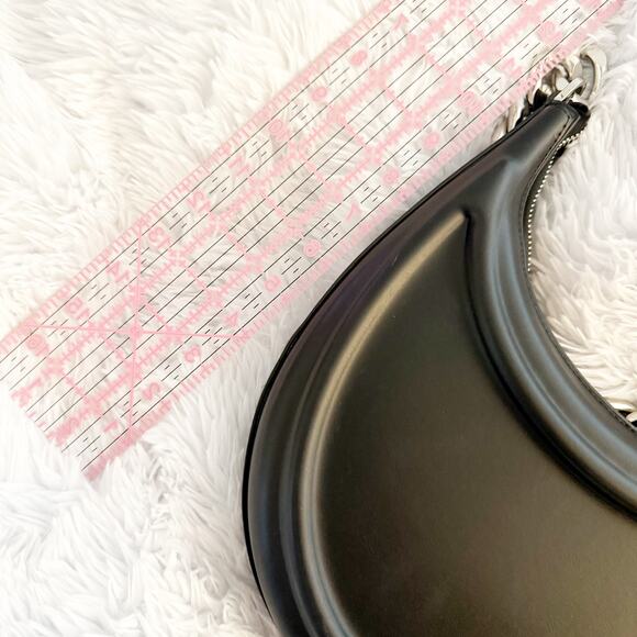 ZARA | Half Moon Chunky Chain Strap Shoulder Bag Black Purse Smooth Leather - Picture 7 of 9